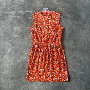 Vintage 60s Fritzi California Floral Summer Dress Womens 11 12 Orange Flower